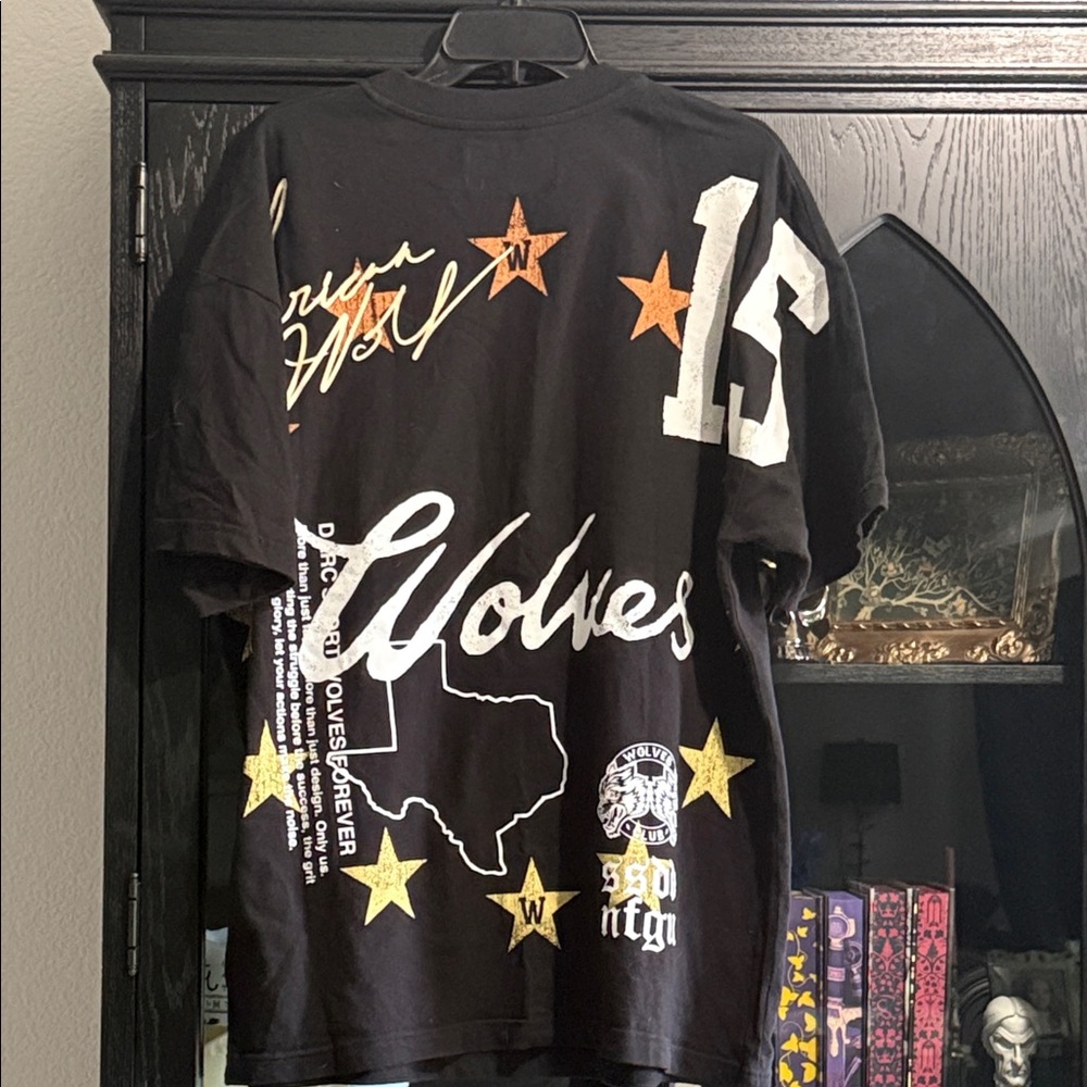 Black 'Wolves' Graphic Tee with Gold Stars